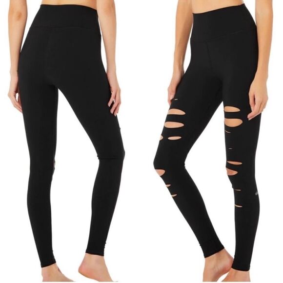 ALO Yoga Pants - Alo Yoga Black Ripped Warrior Legging Leggings Tights High Rise Waist S